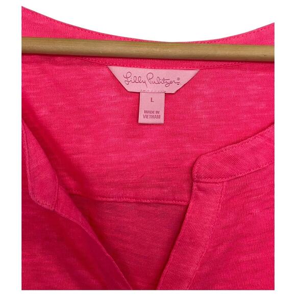 Lilly Pulitzer Shirt Womens Large Linen V Neck Henley Button Lightweight Beach - Picture 3 of 13